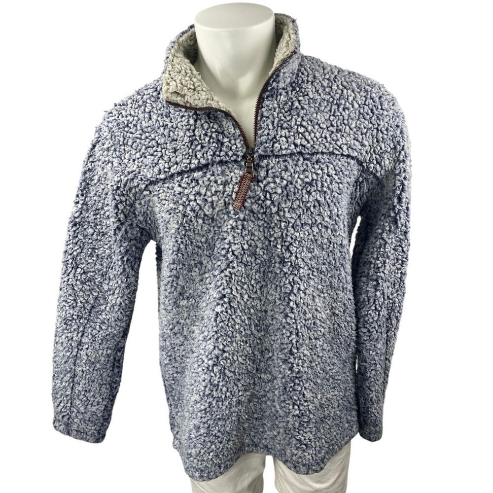True Grit Men's Blue Faux Sherpa Long Sleeve Quarter Zip Teddy Sweater Top Sz M